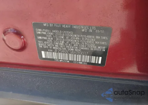 2010 Subaru Forester 2.5X z USA, uszkodzony, nr VIN JF2SH6BC9AH789037